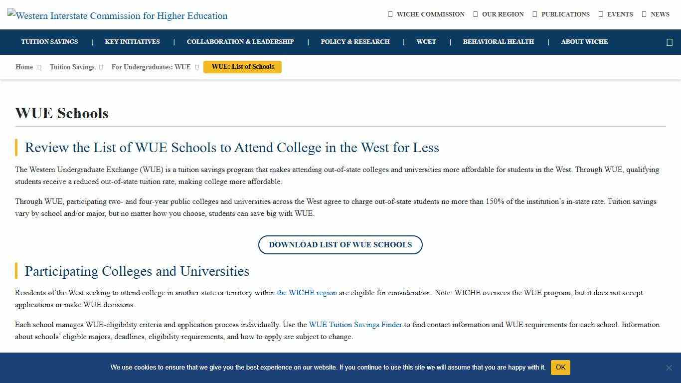 WUE: List of Schools - WICHE