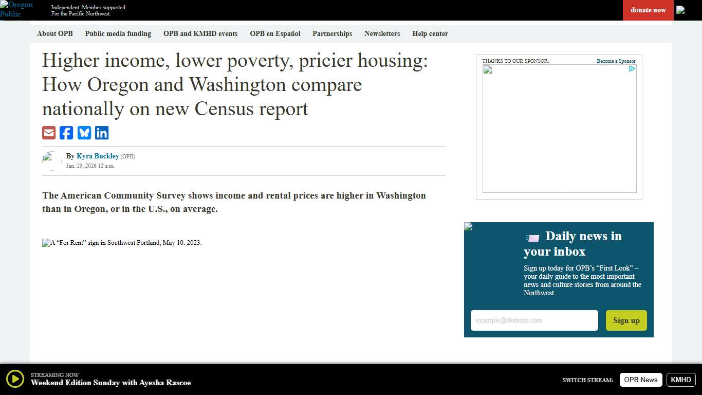 Higher income, lower poverty, pricier housing: How Oregon and Washington compare nationally on new Census report - OPB