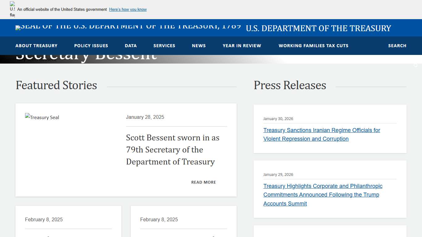Front page U.S. Department of the Treasury