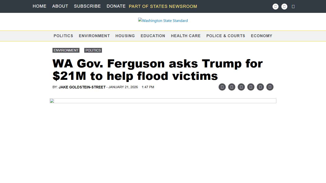 WA Gov. Ferguson asks Trump for $21M to help flood victims • Washington State Standard